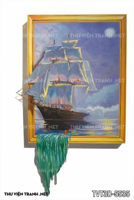 Tranh dán tường 3D thuyền