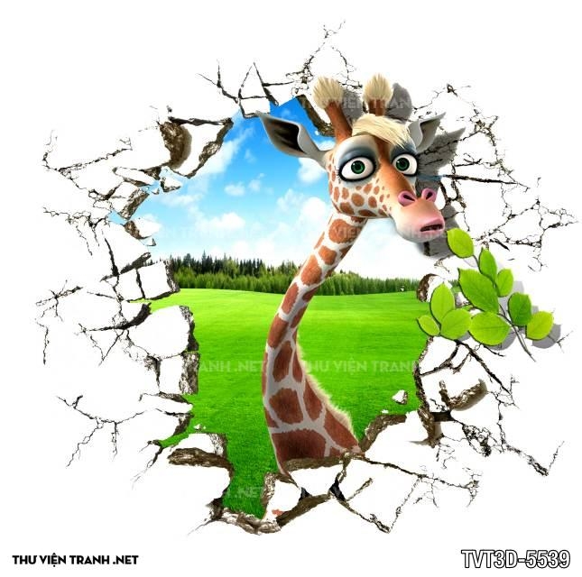 Tranh dán tường 3D hươu cao cổ