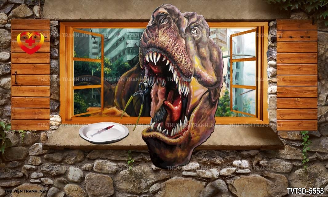 Tranh dán tường 3D khủng long