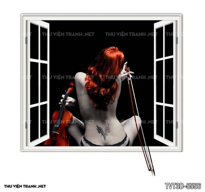 Tranh dán tường 3D thiếu nữ