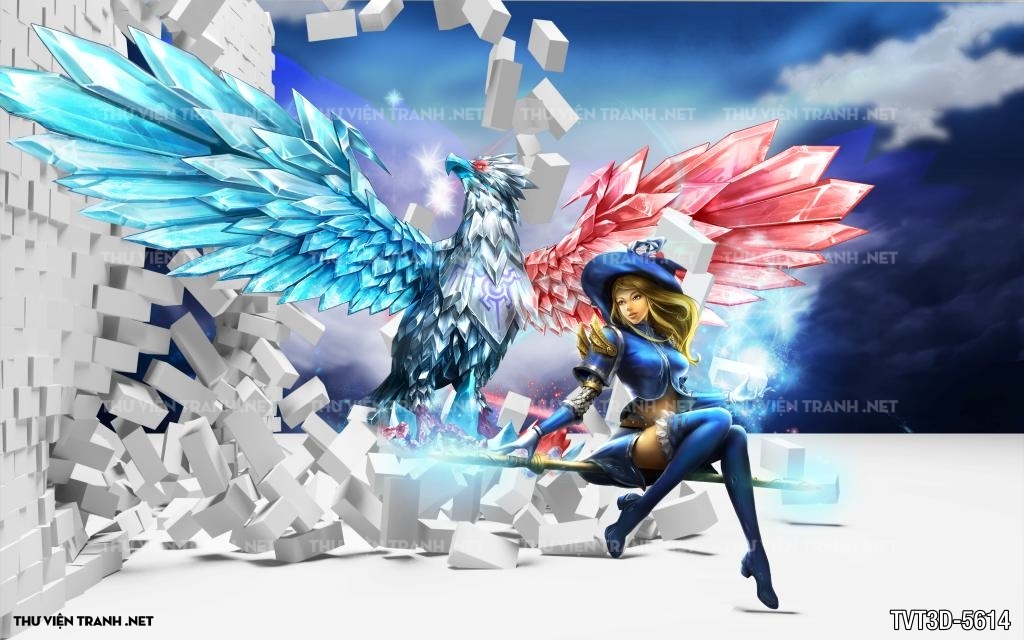 Tranh dán tường 3D người chim