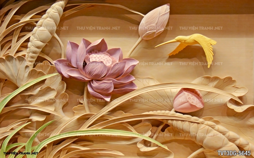 Tranh 3D  giả gỗ hình bông hoa