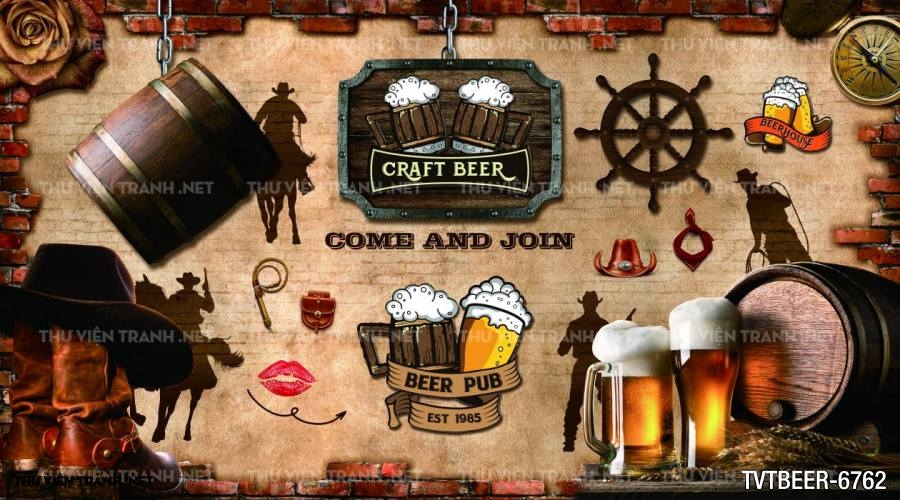 Tranh Quán Beer- tranh dán tường quán Bia
