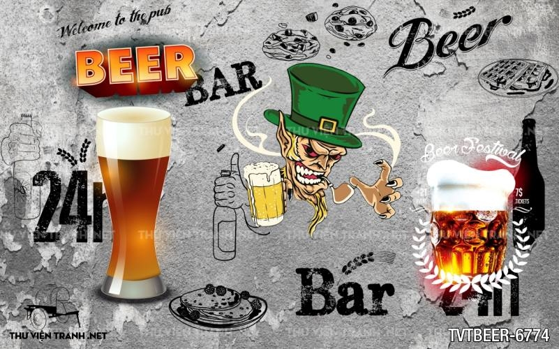 Tranh Quán Beer- tranh dán tường quán Bia