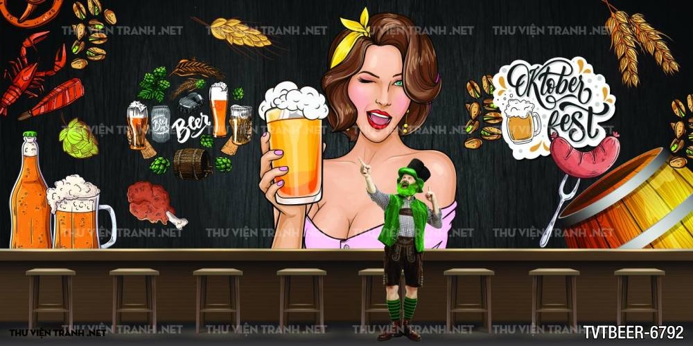 Tranh Quán Beer- tranh dán tường quán Bia