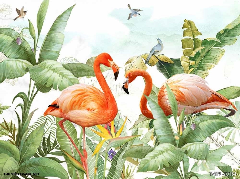 Tranh chim hồng hạc- Flamingo