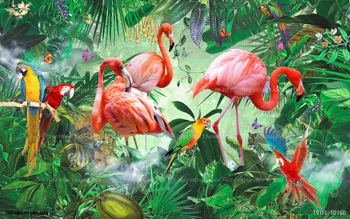 Tranh chim hồng hạc- Flamingo
