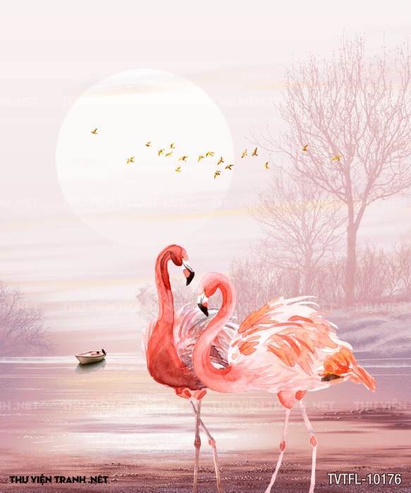 Tranh chim hồng hạc- Flamingo