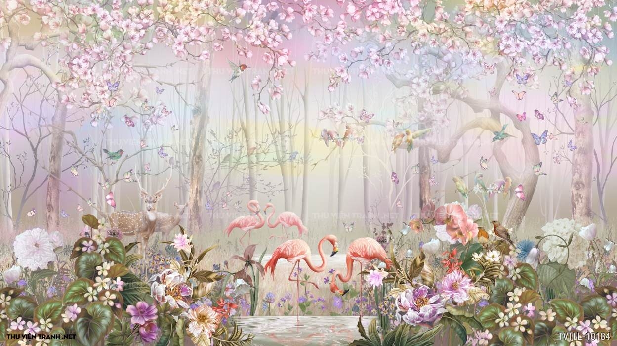 Tranh chim hồng hạc- Flamingo