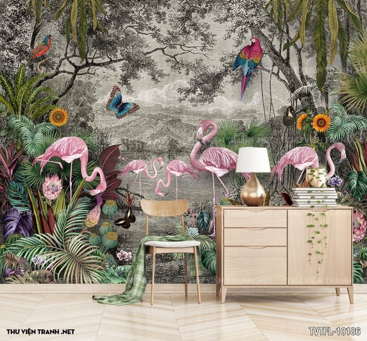 Tranh chim hồng hạc- Flamingo