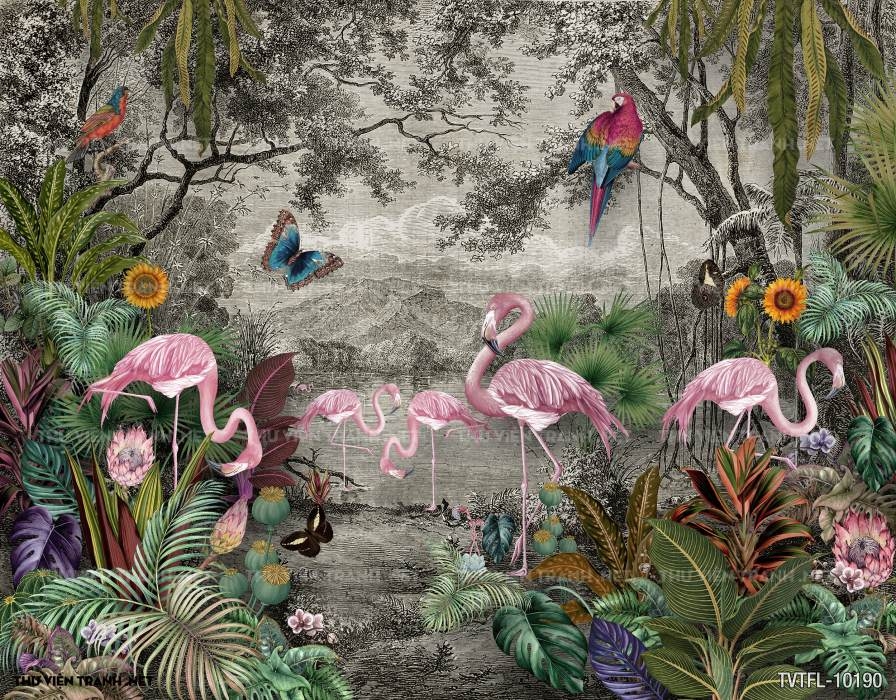 Tranh chim hồng hạc- Flamingo