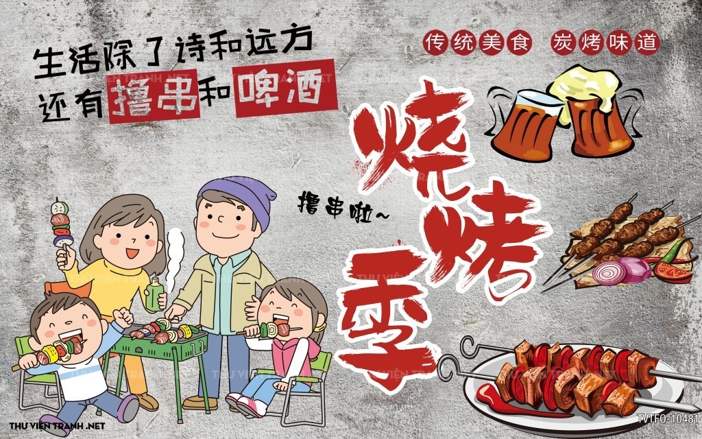 Tranh dán tường quán ăn