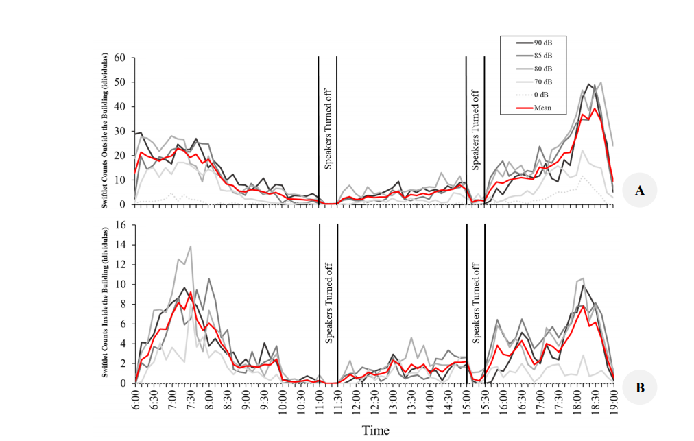 Biểu đồ thể hiện lượng chim theo khung giờ tương ứng với số dB