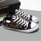 Outlet Converse thấp cổ vải đen óng ánh CTVD034