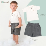 Quần áo trẻ em Bobicraft - Áo thun bé trai cổ bẻ thêu B - Cotton hữu cơ organic an toàn