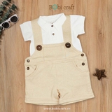Quần áo trẻ em Bobicraft - Quần yếm bé trai màu nâu kem - Cotton hữu cơ organic an toàn