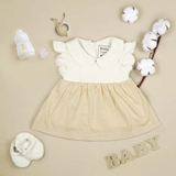 Quần áo trẻ em Bobicraft - Áo đầm cổ lá sen, tay cánh hoa - Cotton hữu cơ organic an toàn