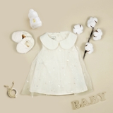 Quần áo trẻ em Bobicraft - Áo đầm voan sao cổ lá sen bé gái - Cotton hữu cơ organic an toàn