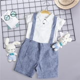Quần áo trẻ em Bobicraft - Bộ đồ liền thân bodysuit Romper quần yếm bé trai linen xanh - Cotton hữu cơ organic an toàn