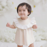 Quần áo trẻ em Bobicraft - Áo đầm phối ren viền tròn bé gái 12T - Cotton hữu cơ organic an toàn