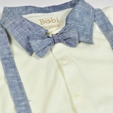 Quần áo trẻ em Bobicraft - Bộ đồ liền thân bodysuit Romper quần yếm bé trai linen xanh - Cotton hữu cơ organic an toàn