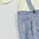 Quần áo trẻ em Bobicraft - Bộ đồ liền thân bodysuit Romper quần yếm bé trai linen xanh - Cotton hữu cơ organic an toàn