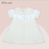 Quần áo trẻ em Bobicraft - Áo đầm trắng phối ren - Cotton hữu cơ organic an toàn