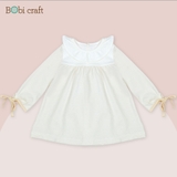Quần áo trẻ em Bobicraft - Áo đầm bé gái cổ lá sen tay dài - Cotton hữu cơ organic an toàn