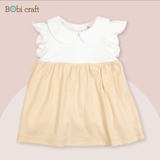 Quần áo trẻ em Bobicraft - Áo đầm cổ lá sen, tay cánh hoa - Cotton hữu cơ organic an toàn