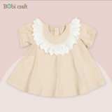 Quần áo trẻ em Bobicraft - Áo đầm phối ren viền tròn bé gái 12T - Cotton hữu cơ organic an toàn