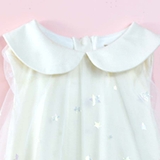 Quần áo trẻ em Bobicraft - Áo đầm voan sao cổ lá sen bé gái - Cotton hữu cơ organic an toàn