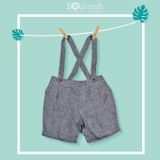 Quần áo trẻ em Bobicraft - Bộ đồ liền thân bodysuit Romper quần yếm bé trai linen xanh - Cotton hữu cơ organic an toàn