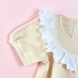Quần áo trẻ em Bobicraft - Áo đầm phối ren viền tròn bé gái 12T - Cotton hữu cơ organic an toàn