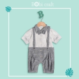 Quần áo trẻ em Bobicraft - Bộ đồ liền thân bodysuit Romper quần yếm bé trai linen xám - Cotton hữu cơ organic an toàn