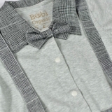 Quần áo trẻ em Bobicraft - Bộ đồ liền thân bodysuit Romper quần yếm bé trai linen xám - Cotton hữu cơ organic an toàn
