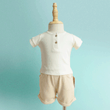 Quần áo trẻ em Bobicraft - Áo thun bé trai cổ viền tròn kem - Cotton hữu cơ organic an toàn