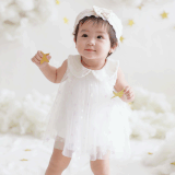 Quần áo trẻ em Bobicraft - Áo đầm voan sao cổ lá sen bé gái - Cotton hữu cơ organic an toàn