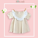 Quần áo trẻ em Bobicraft - Áo đầm phối ren viền tròn bé gái 12T - Cotton hữu cơ organic an toàn