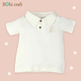 Quần áo trẻ em Bobicraft - Áo thun bé trai cổ bẻ thêu B - Cotton hữu cơ organic an toàn