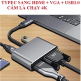 Bộ cáp chuyển đổi tín hiệu từ chân Typec sang HDMI+VGA+USB3.0 chất lượng cao 4K