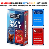Bao cao su Love kiss maxxmen Day & Night hộp 10 chiếc size 52mm, hỗn hợp siêu mỏng, gai kéo dài