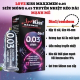Bao Cao Su Love Kiss Maxxmen 0.03mm hộp 12 cái, Siêu Mỏng truyền nhiệt, Kéo Dài Thời Gian cực đỉnh, Trải Nghiệm cực đã