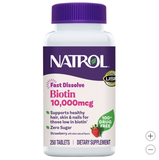 Viên ngậm hỗ trợ mọc tóc và chống rụng tóc Natrol Biotin Beauty 10,000mcg Fast Dissolve 250 viên