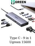Hub USB Type-C 9 trong 1 ra HDMI 4K@30Hz, VGA, USB 3.0, Lan 1Gbps, SD/TF, Sạc PD 100W Ugreen 15600