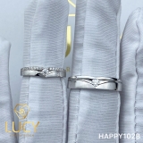 HAPPY102B Nhẫn cưới thiết kế, nhẫn cưới đẹp cao cấp, nhẫn cưới kim cương 3mm 2.7mm - Lucy Jewelry