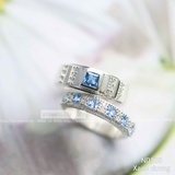 Nhẫn đôi nhẫn cặp đá vuông đẹp đá xanh Bạc Lucy - ND108