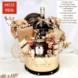 Set Quà Tết Lẵng Giỏ Da Nâu MS32