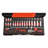 BỘ CẦN SIẾT VÀ ĐẦU KHẨU 1/4 INCH HOLEX GỒM 35 CHI TIẾT