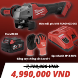 COMBO MILWAUKEE MÁY MÀI GÓC M18 FSAG100X + 01 SẠC NHANH M12-18FC + 01 PIN M18B5AH KÈM GĂNG TAY CHỐNG CẮT