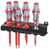 BỘ TUA VÍT 6 CÂY THÉP KHÔNG RỈ CÁCH ĐIỆN 1000V WERA 3160 i/7 KÈM TUA VÍT THỬ ĐIỆN VÀ GIÁ ĐỠ 05022728001